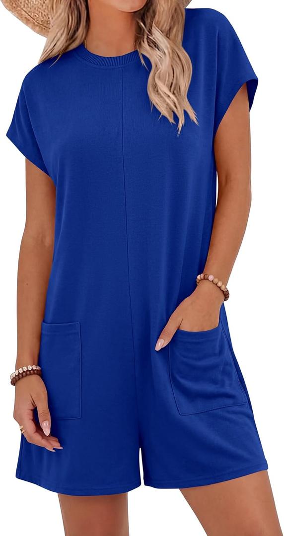 BTFBM Rompers for Women Summer 2026 Casual Dressy One Piece Shorts Tshirt Pants Jumpsuit Vacation Outfit Fashion Clothing (Small, Royal Blue)