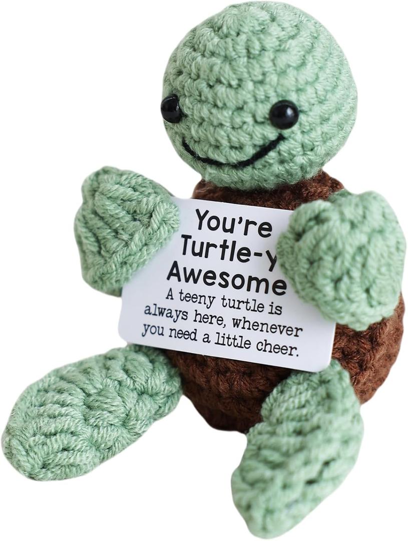 Positive Crochet Animals, Handmade Crochet Turtle Cute Stuff, Motivational Gifts for Women Men Teens Inspirational Birthday Gifts for Women