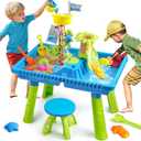 KNASON Water Table for Toddlers 3-5,2 in 1 Kids Sand Water Table with 37PCS Accessories,Large Activity Sensory Play Table Outdoor Toy on Backyard Beach Summer for Kids Toddler 3 4 5 6 8