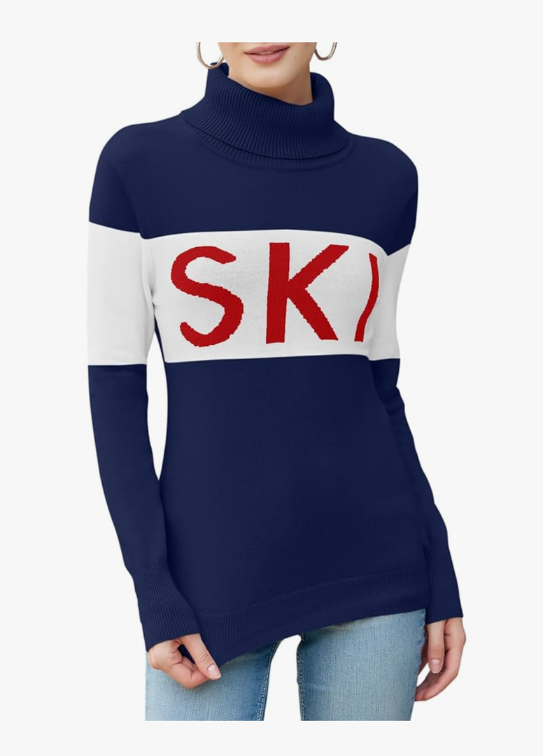 Ybenlow Women Sweaters Color Block Turtleneck Tops Comfy Winter Blouse 2024 Ski Sweaters Tight Knit Outfits Shirts Size  XL