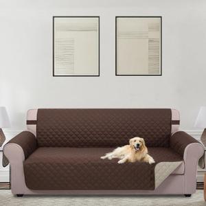 U-NICE HOME Reversible Sofa Cover Couch Cover for Dogs with Elastic Straps Water Repellent Furniture Protector for Pets Couch Cover for 3 Cushion Couch (Sofa, Coffee/Beige)