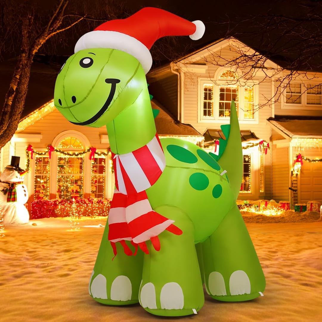 COMIN 6.2ft Christmas Inflatables Outdoor Decorations, Blow Up Dinosaur Inflatable with Built-in LEDs for Christmas Indoor Outdoor Yard Lawn Garden Decorations