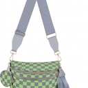 Bum Bags for Women Checkered Crossbody Bag with Removable Wallets Large Nylon Belt Purse Fanny Packs, Gray and Green Checkered