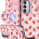 Buleens for Samsung Galaxy S24 FE Case - with Ring Stand & Camera Cover Aesthetic Cute Designed S24FE Case Women Girl Girly Kawaii Strawberry Teen for Samsung S24 FE Phone Case Compatible with Magsafe