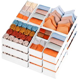 Criusia Drawer Organizer Clothes, 15 Pack Dresser Organizer for Baby Clothes, Underwear, Sock- Foldable Closet Organization and Storage Dividers Bins for Nursery, Bedroom (Beige)