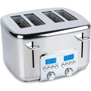 All-Clad Electric Stainless Steel Toaster, 4-Slice, LED Display, Removable Crumb Tray, Internal Cord Storage, 6 Browning Levels, Wide and Self-Centering Slots, Waffles, Bagels, Bread, Silver