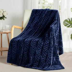 Whale Flotilla Flannel Fleece Throw Blanket for Couch, Soft Fluffy Velvet Sofa Blanket with Decorative Vintage Pattern for All Season, Warm and Lightweight, 50x60 Inch, Navy Blue