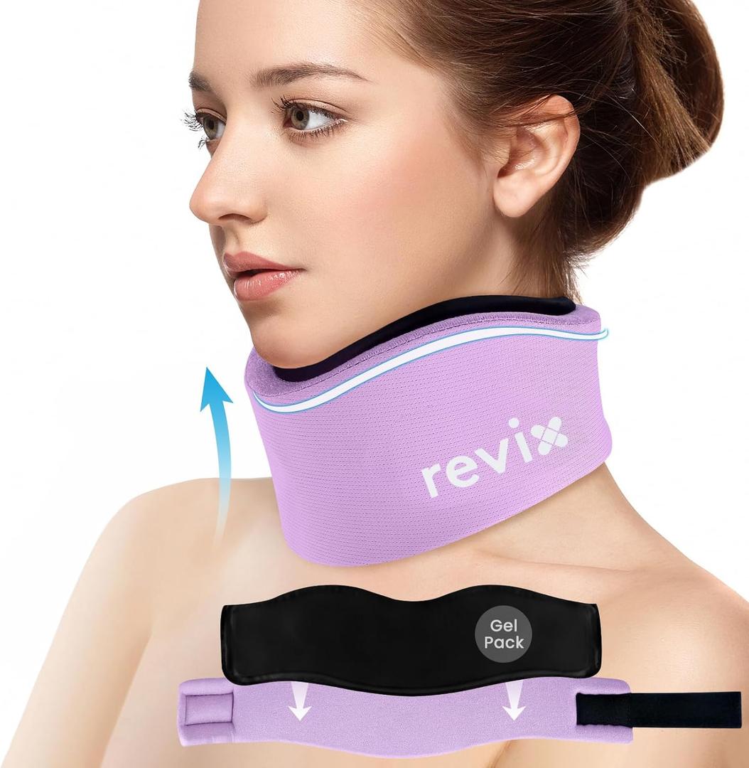 REVIX Soft Neck Brace Cervical Collar, Adjustable Neck Support Brace with Hot Cold Gel Pack & Cervical Support Collar for Sleeping, Relieves Cervical Spine Pressure, Purple