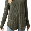 Lafural Womens Long Sleeve Tops Tunic Fall Shirts Women Sweaters Crew Neck Button, Green, M