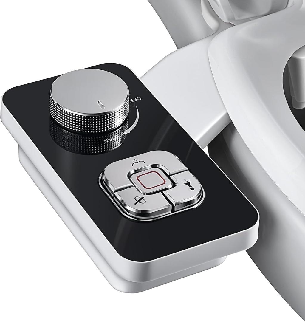 SAMODRA Bidet Attachment, Non-Electric Cold Water Bidet Toilet Seat Attachment with Pressure Controls, Retractable Self-Cleaning Dual Nozzles for Frontal & Rear Wash - Black