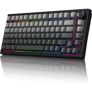 Gurjot Wireless Mechanical Keyboard, 75% Hot Swappable Custom Keyboard with Knob,PBT Keycaps,BT5.0/2.4GHz/USB-C,RGB Backlit, Mechanical Gaming Keyboards for PC/Tablet/PS/Xbox (Black gradient gray)