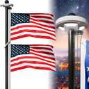 25FT Heavy Duty Flag Pole with Solar Light 11 Gauge Aluminum Flag Pole Kit for Outside 100MPH Wind Tested, Includes 2PCS 3x5 Embroidered Stars US Flag for Outdoor Use