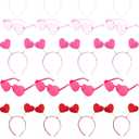 24 Piece Valentine's Day Heart Headbands and Sunglasses Set for Women and Men, Party Photo Props for Wedding, Birthday (Pink, Rose Red, Red)