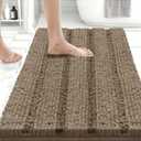 Bcoimo 24"17" Chenille Bath Mat  Non-Slip with Backing Bath Rug Ultra-Absorbent and Machine Washable Bathroom Mat Quick-Dry Design. Ideal for Bathroom and Tub Areas (Khaki)