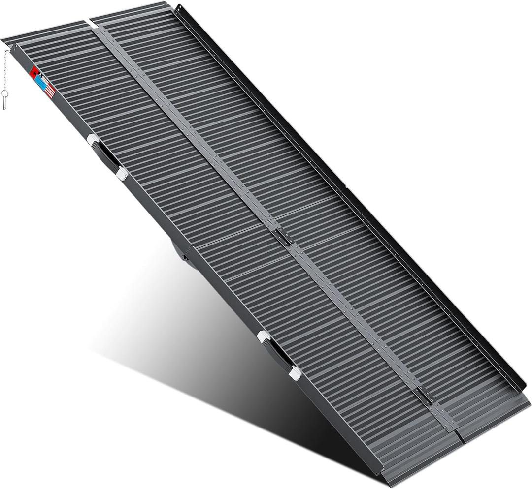 WHALEMOTOR Black Portable Wheelchair Ramp, 7FT No-sew Non-Slip Aluminum Wheelchair Ramp, Folding Portable Wheelchair Ramps for Home, Weight Capacity Up to 800 LBS, Loading Dock Plates