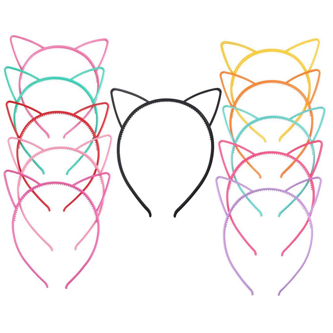 lasenersm 12 Pieces Plastic Cat Ears Headband Multicolor Cat Ear Headbands Headwears for Women Makeup Daily Decorations (At Least 10 Colors)