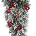 30" Snowed Pine With Cone/ Ball/Berry Teardrop Red Snow (Pack of 2)