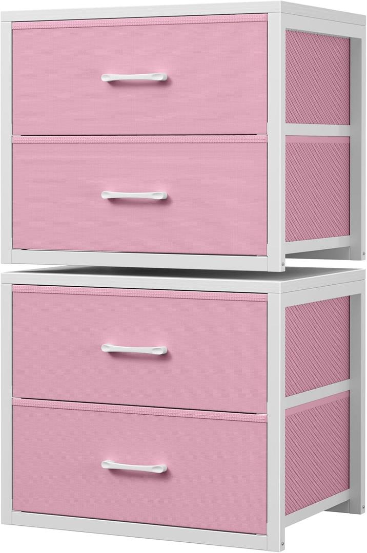 BOLUO Stackable Closet Drawers for Clothes Organizers and Storage Fabric Pink 2 Drawer Dresser for Bedroom 2 Packs Modern Small