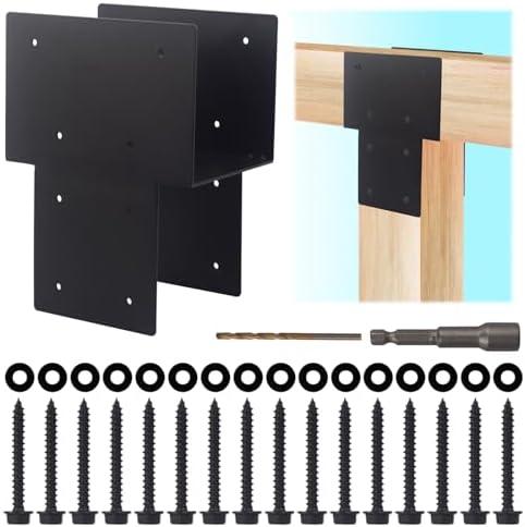 1 PCS 4"x4" Post Caps Tie Brackets (Actual 3.5"x3.5"), Heavy Duty Metal Steel Connectors for Gazebo, Deck, Patio Wood Post to Beam Support-Black