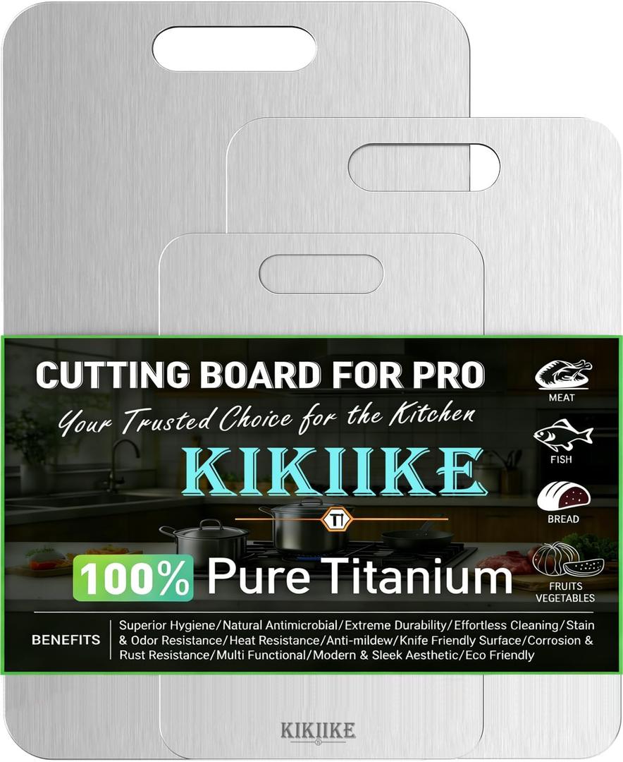 Titanium Cutting Board 3-Piece Set 100% Pure Titanium Cutting Boards for Kitchen - Double-Sided Food-Grade Chopping Board Non-Stick Durable and Easy to Clean, Small, Medium, Large