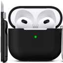 R-fun Compatible with AirPods 3 Case Cover, Silicone Protective Accessories Skin with Keychain Compatible with Apple AirPod 3rd Generation 2021 for Women Men Girls Boys,Front LED Visible,Black