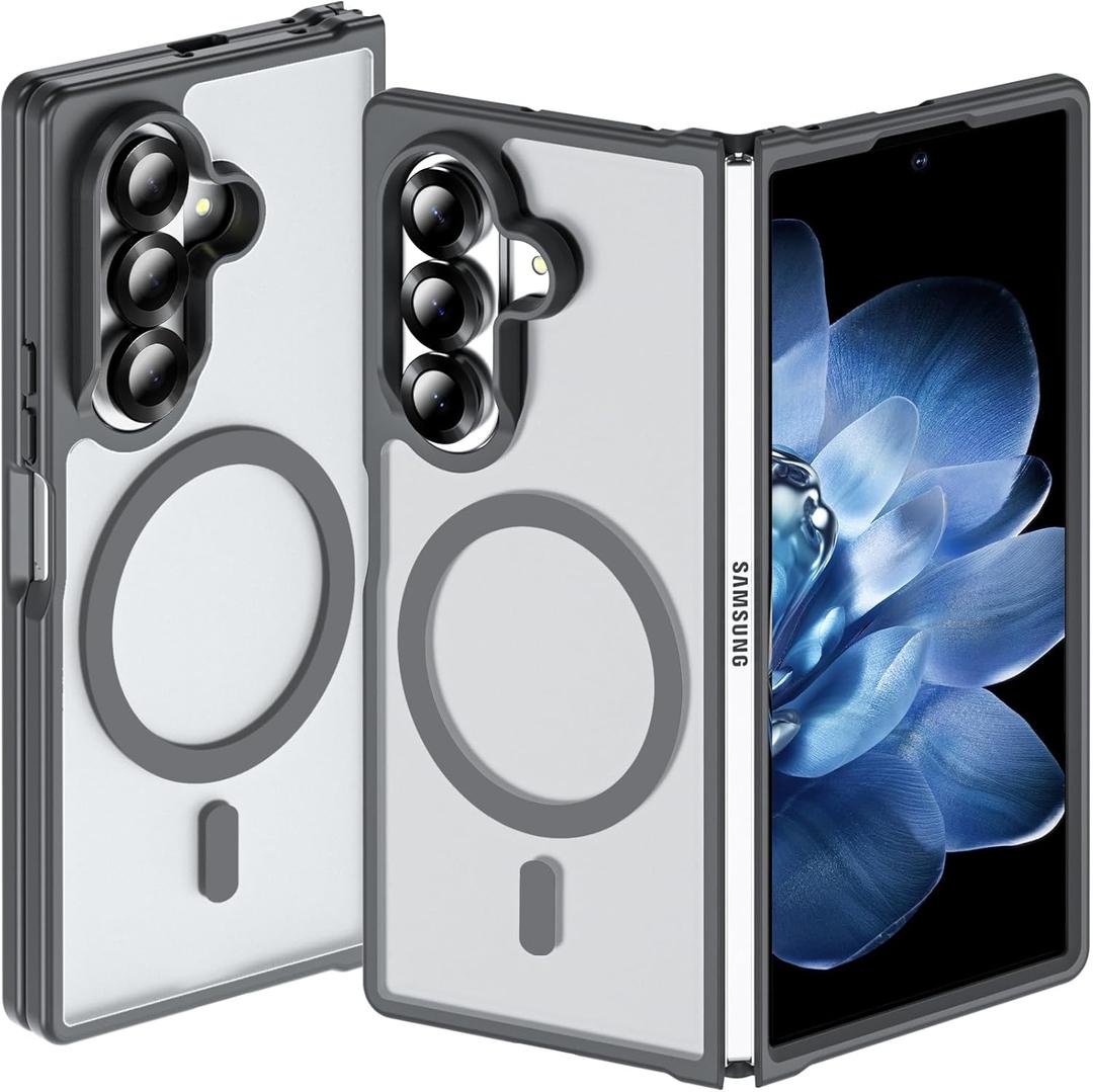 Hensinple for Samsung Galaxy Z Fold 6 Case, [Compatible with MagSafe][Slim Fit], Magnetic Charing Translucent Matte Back Shockproof Phone Case for Z Fold 6,Gray