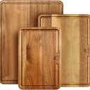 YSTKC Acacia Wood Chopping Boards for Kitchen, Large Wooden Chopping Boards with Deep Groove for Juice, Butcher Block, Wooden Platters for Meat, Fruit, Cheese, Set of 3