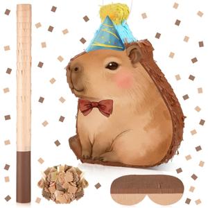 Seematn Capybara Piata Bundle Capybara Birthday Party Supplies Animal Piata Bundle with a Blindfold, Bat and Confetti for Birthday Baby Shower Party Decorations