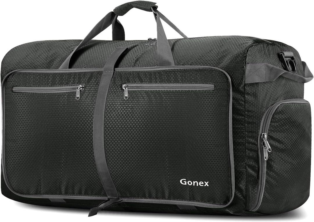 Gonex 40L 60L 80L 100L 150L Large Foldable Travel Duffle Bag with Shoes Compartment, Packable Lightweight Water Repellent Duffel Bag for Camping Gym Weekender Bag (Gray)