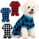 3 Pcs Plaid Dog Pajamas Soft Fleece Pet Sweater Clothes Warm Outfits for Small Dogs Puppy Cats Winter Christmas Costume Jumpsuit(M: Neck 13in, Chest 18in, Back 14in)