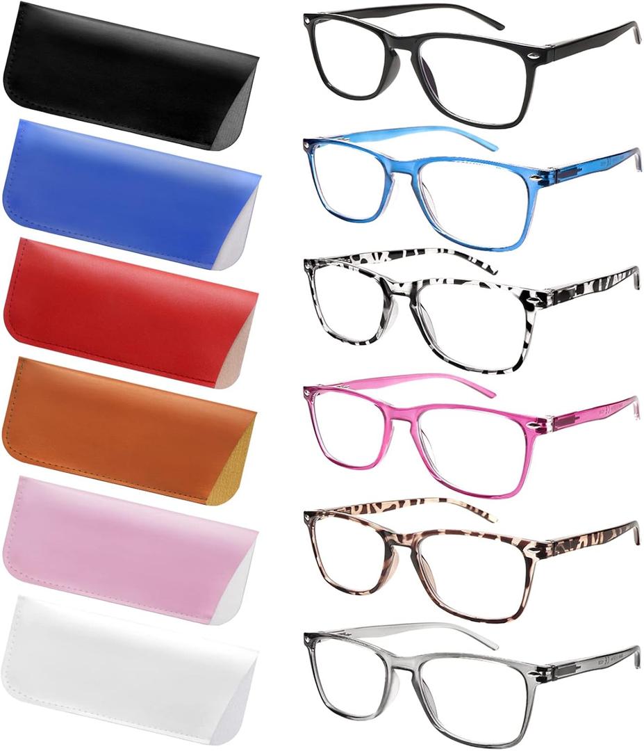 6 Pack Reading Glasses for Women Men, Spring Hinge Eyeglasses Blue Light Blocking Anti Eyestrain Computer Readers