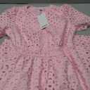 RUMIA Womens Dresses 2026 Summer V Neck Eyelet Lace A Line Short Dress (Pink, XS)