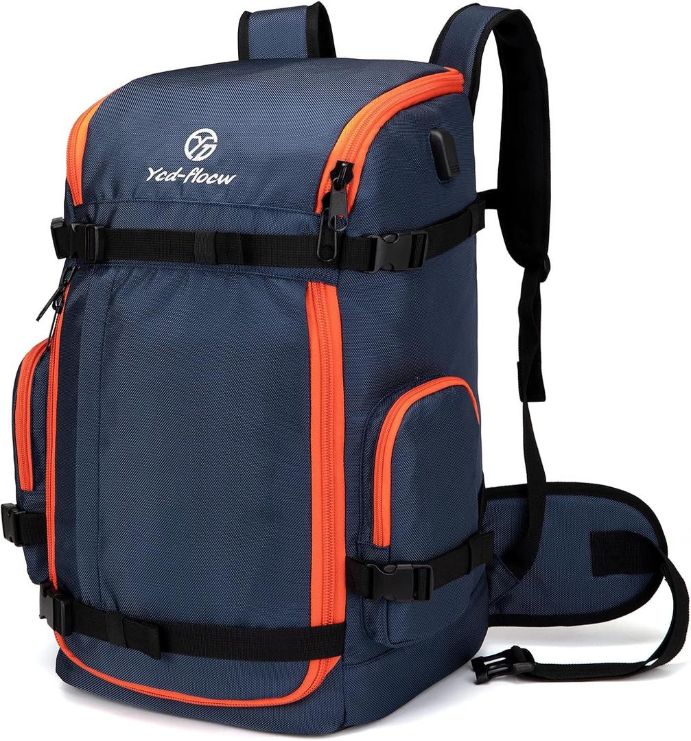 Ski Boot Bag Backpack, 50L Large Capacity Water-Resistant Padded Ski Travel Bag & Snowboard Boot Bag for Ski Boots, Helmet, Goggles, Clothes, Gloves, Snowboard Gear (Dark Blue)