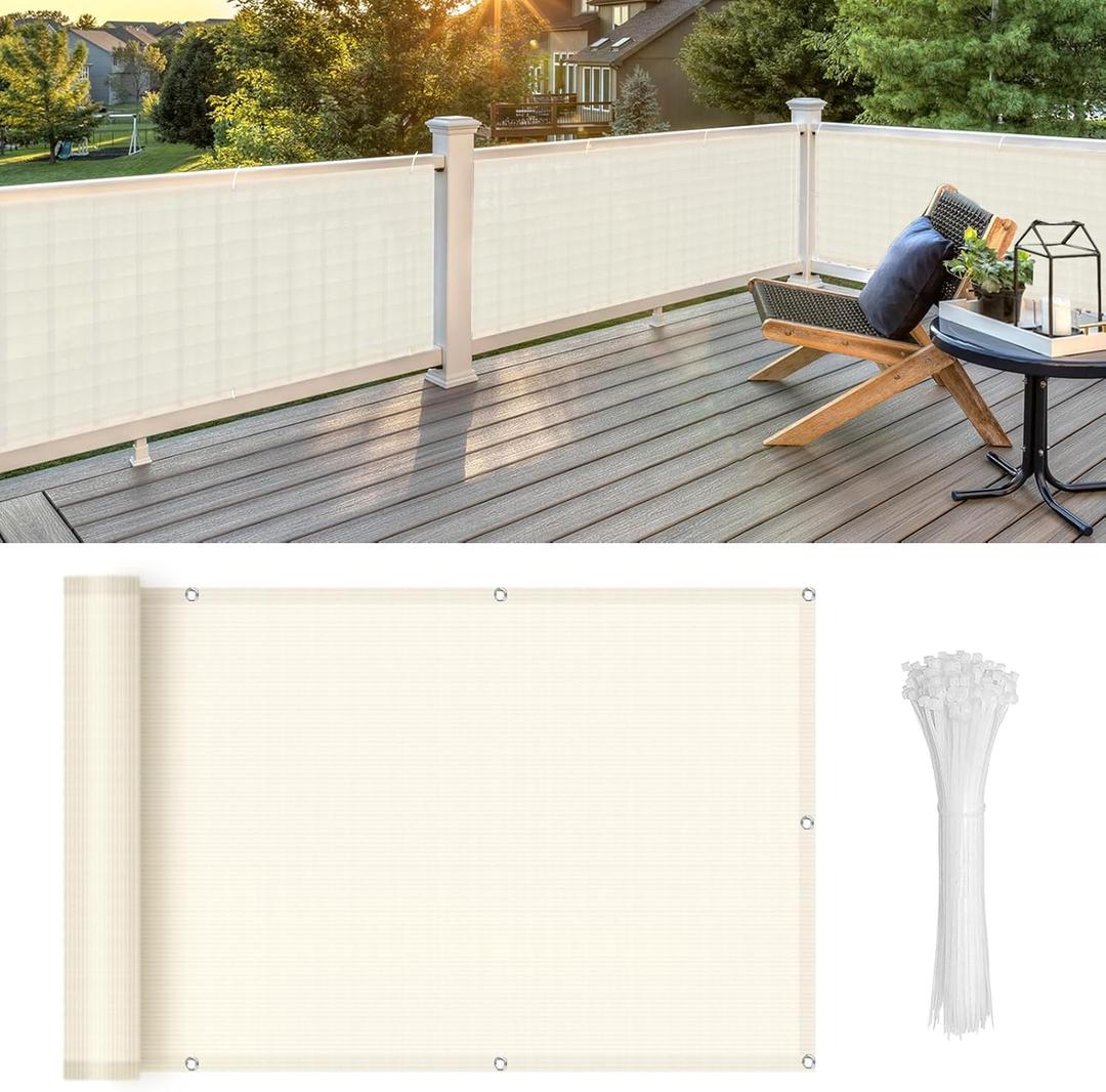 LOVE STORY Balcony Privacy Screen, 3'x16' Beige Deck Shield Screen Fence Cover (HDPE),UV Protection and Weather-Resistant,3 FT Height for Deck, Patio, Backyard, Outdoor Pool, Porch, Railing