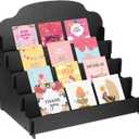 PATIKIL 4 Tiered Sticker Display Holder, Portable Postcard & Greeting Card Display Stand, Wooden Rack for Cards & Photos, 15.8 x 10.4 x 14.2, Black