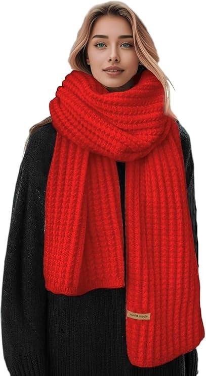 Boaisdus Women Winter Chunky Knit Scarf Knit Scarves Soft Knitted Warm Scarf for Women's Outddor Cold Weather (Red- 69 L x 10" W)
