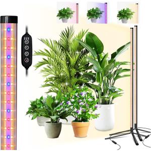 UPONELED Standing Grow Light for Indoor Plants with Timer,42W Vertical Grow Lights for Indoor Plants Full Spectrum,4FT T8 243LED Plant Lights for Indoor Growing with On/Off Timer Function, 2 Pack