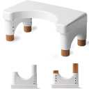 Poop Stool Toilet Stool Adults for Bathroom, 5.9" to 8.5" Adjustable Height Toilet Stool Squat Adult (White, Beechwood Feet)