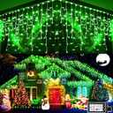 KNONEW Christmas Lights Outdoor Decorations 400 LED 33ft 8 Modes Curtain Fairy String Light with 75 Drops, Clear Wire LED String Light Indoor Decor for Wedding (Green)