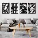 Moolashiny 4 Pack Metal Abstract Wall Art Decor, Single Line Minimalist Art Dcor, 3D Sculptures Textured Hanging Wall Home Decor for Bathroom Living Room Bathroom Study, Black (Metal Black)