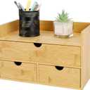 Charmewooden Bamboo Desk Organizer With Drawers Countertop Drawers Counter Storage Box Corner Desk Organizer for Home Office No Assembly Required (3 Drawers with shelf)