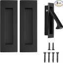 Pocket Door Handles and Edge Pull Matte Black, 6Inch Handles Hardware Latch, Recessed Finger Flush Pulls,for Closet,Sliding,Barn Door