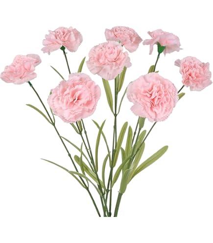 IPOPU Pink Carnations Artificial Flowers,6PCS Real Touch Faux Flowers 20'' Artificial Silk Carnations with Stems for Wedding Bouquet Party Table Centerpieces Home Decor (Pink)
