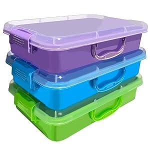 SailStart 4 Qt (3.8L) Sensory Bin With Lid - 3 Pack, Stackable Storage Sensory Bins with Lids, Portable Sandbox, Organizers Sand, Arts, Crafts, (Blue, Green, Purple)