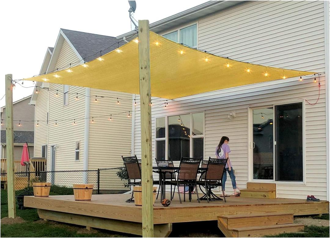 Patio Sun Shade Sail Canopy, 6' x 8' Rectangle Shade Cloth UV Block Sunshade Fabric - Outdoor Cover Awning Shelter for Pergola Backyard Garden Yard (Sand Color)