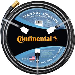 Continental Premium Garden Black Heavy Duty Cold Water Garden Hose, 5/8in Inside Diameter x 100ft Length, Male x Female Garden Hose Thread