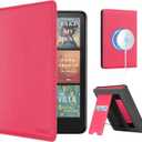CoBak Case with Stand for Kindle Paperwhite 12th Gen 2024 Released (7") & Kindle Colorsoft Signature Edition - Durable PU Leather Cover with Auto Sleep Wake, Card Slot, Hand Strap Feature, Raspberry