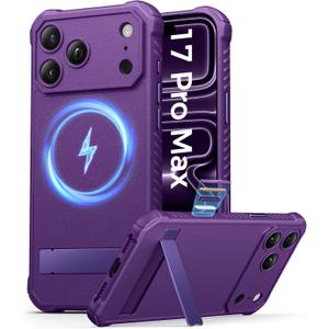 for iPhone 17 Pro Max Case Magnetic, Built-in Stand, Compatible with MagSafe, Rugged Military Grade Drop, Camera Control, Silicone Thin Women Men Case for iPhone 17 Pro Max 6.9", Dark Purple