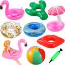 Chengu 6 Pcs Pool Floaties for Girl Dolls Swim Accessories Set Swimming Pool Floaties Party Ring Girl Dolls Cup Coasters Toys for 11.5" Swimming