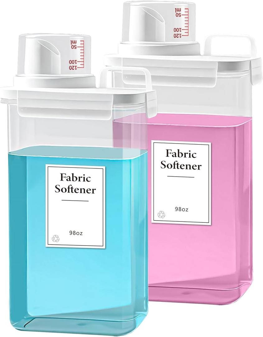 2 Pack Laundry Detergent Dispenser, 98oz Detergent Dispenser, Refluxable Laundry Detergent Container, Plastic Liquid Laundry Detergent Dispenser for Laundry Room Organization with 6 Labels